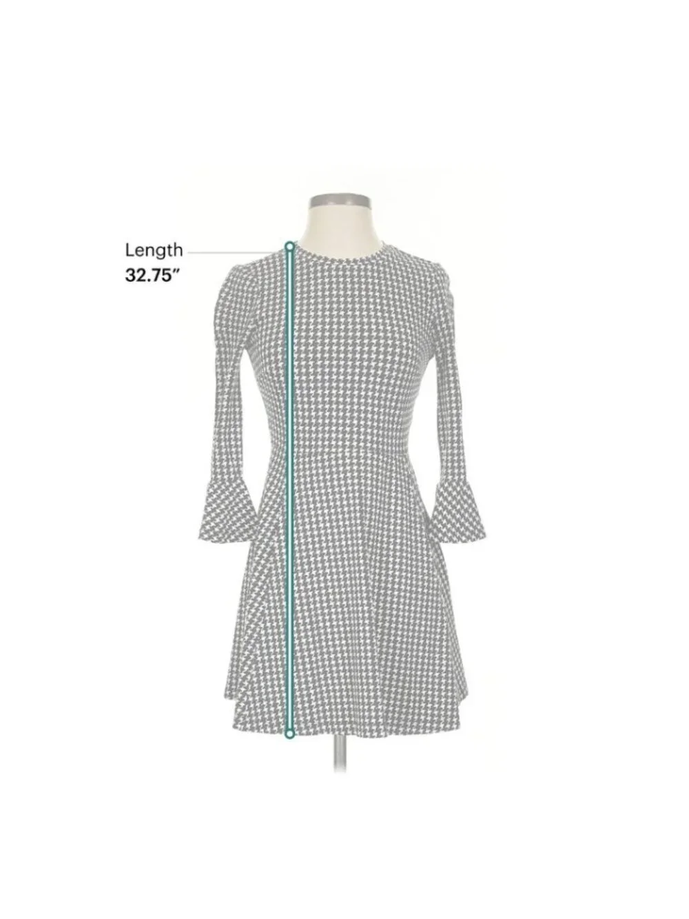 Kate Spade Dress Sz XS Black White Houndstooth Fit Flare Bell Sleeve Preppy Work